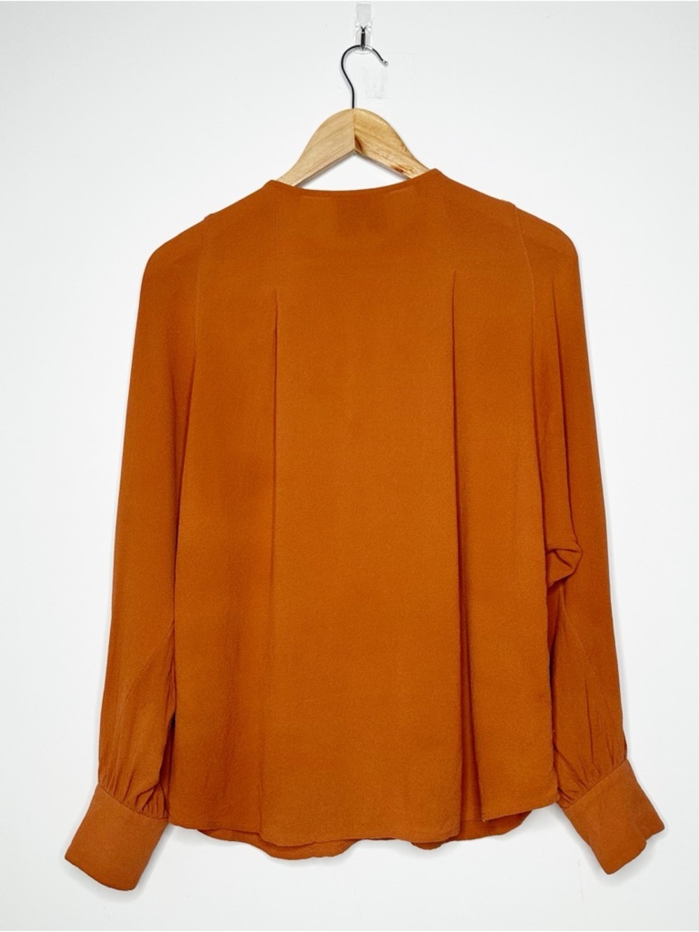 3.1 Phillip Lim Burnt Orange 100% Silk Ruffle Front Blouse Size 4 - Picture 7 of 8